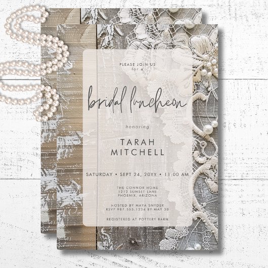 Rustiek Barnwood & Bridal Lace Bridal Luncheon Kaart