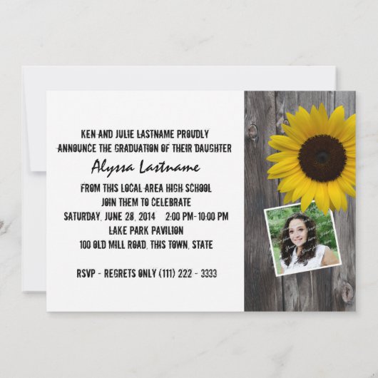 Rustiek Barnwood en Zonnebloem Afstuderen Kaart (Achterkant)