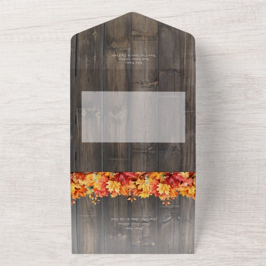 Rustiek Barnwood & Herfst bladeren Diner All In One Uitnodiging (Buitenkant)