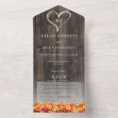 Rustiek Barnwood & Herfst bladeren Diner All In One Uitnodiging (Binnen)