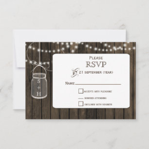 Rustiek Barnwood, metselaarpot bruiloft RSVP 3.5 x Kaartje