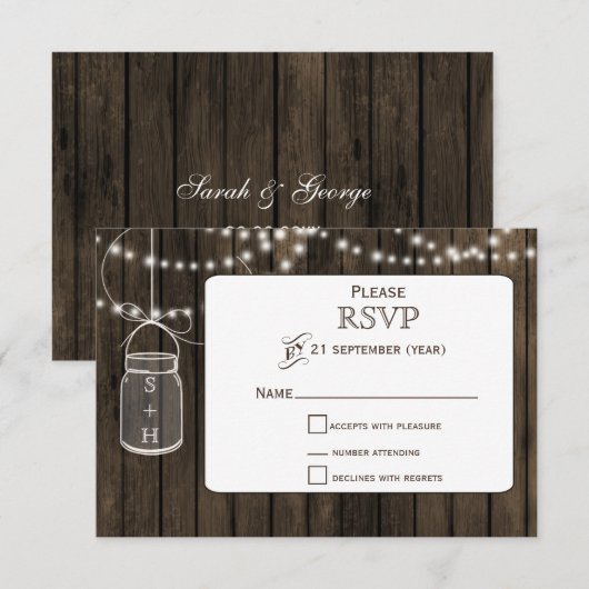 Rustiek Barnwood, metselaarpot bruiloft RSVP 3.5 x Kaartje (Voorkant / Achterkant)