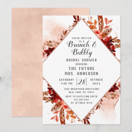Rustiek Beauty Bloemen Brunch & Bubbly Vrijgezelle Kaart (Voorkant / Achterkant)