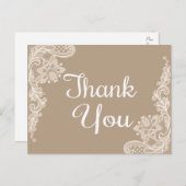 Rustiek Bedankt Bruin & Wit Bloemen Kant Briefkaart (Voorkant / Achterkant)