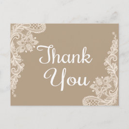 Rustiek Bedankt Bruin & Wit Bloemen Kant Briefkaart