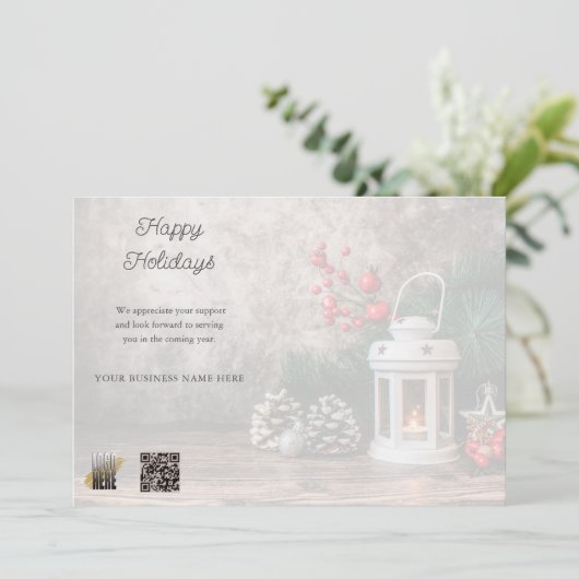 Rustiek bedrijf Logo QR code Business Feestdagenkaart (Staand voorkant)