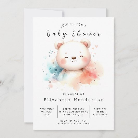 Rustiek bedrukbaar Beer Baby shower Kaart (Voorkant)