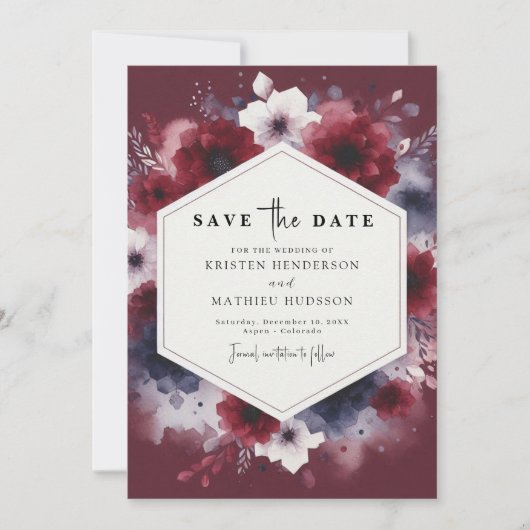 Rustiek bedrukbare Bourgogne Save The Date (Voorkant)
