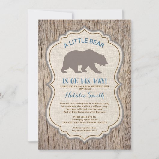 Rustiek Beer Baby shower door Mail Invitation Boy Kaart (Voorkant)