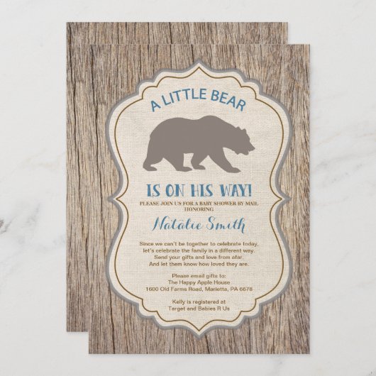 Rustiek Beer Baby shower door Mail Invitation Boy Kaart (Voorkant / Achterkant)
