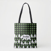 Rustiek Beer Bos & Groen Plaid met Naam Tote Bag (Voorkant)