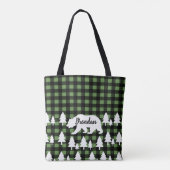 Rustiek Beer Bos & Groen Plaid met Naam Tote Bag (Achterkant)