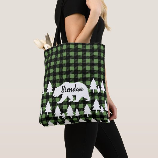 Rustiek Beer Bos & Groen Plaid met Naam Tote Bag (Dichtbij)