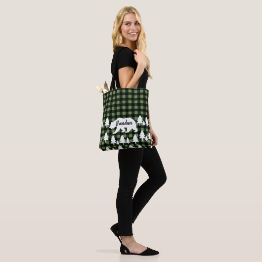 Rustiek Beer Bos & Groen Plaid met Naam Tote Bag (Op model)