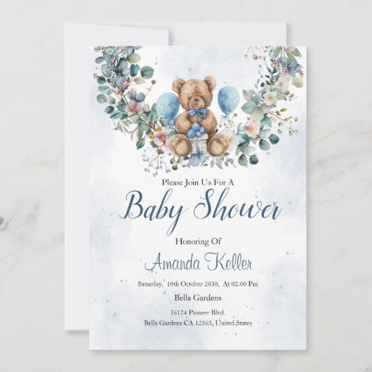 Rustiek Beer & Eucalyptus Baby shower Kaart (Voorkant)