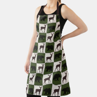 Rustiek Beer & Herten, Donkergroen & Cream Squares Schort