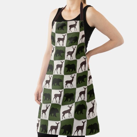 Rustiek Beer & Herten, Donkergroen & Cream Squares Schort (Insitu)