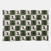 Rustiek Beer & Herten, Donkergroen & Cream Squares Theedoek (Horizontaal)