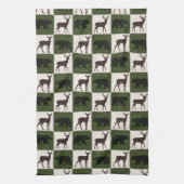 Rustiek Beer & Herten, Donkergroen & Cream Squares Theedoek (Verticaal)