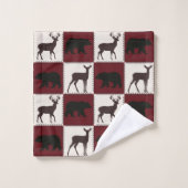 Rustiek Beer & Herten, Donkerrood & Cream Squares Bad Handdoek (Wasdoekje)