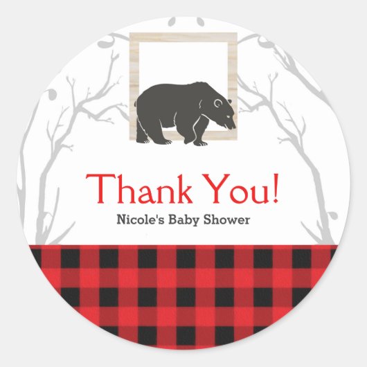 Rustiek Beer Plaid Baby shower Party bruiloft guns Ronde Sticker (Voorkant)