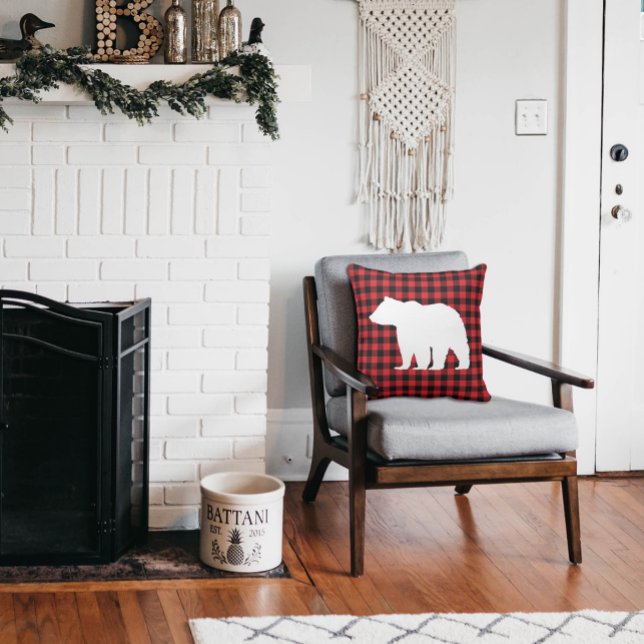 Rustiek Beer Plaid Wilderness Cabin Sierkussen (Creator heeft geüpload)