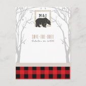 Rustiek Beer Red Plaid Bossen Wedding Save the Dat Aankondigingskaart (Voorkant)