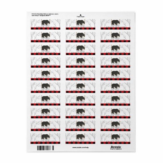 Rustiek Beer & Rood Plaid Bossen Bruiloft Feest Ui Etiket (Full Sheet)