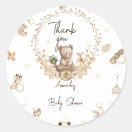 Rustiek  Beer & Speelgoed Baby shower Dank u Ronde Sticker
