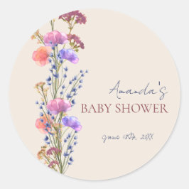 Rustiek Beige Acryl Bloemen Boeket Baby shower Ronde Sticker