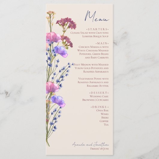 Rustiek Beige Acryl Bloemen Menu Kaart (Voorkant)