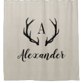 Rustiek Beige Antler Monogram | Boerderij badkamer Douchegordijn (Voorkant)