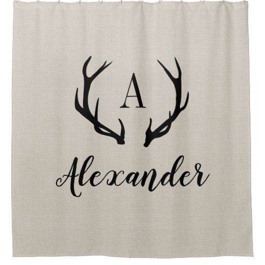 Rustiek Beige Antler Monogram | Boerderij badkamer Douchegordijn (Voorkant)