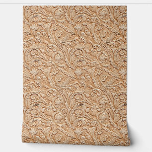 Rustiek beige bewerkt leer behang
