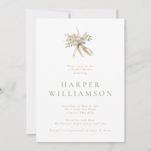 Rustiek Beige Bloemen Boeket & Bow Vrijgezellenfee Kaart (Voorkant)