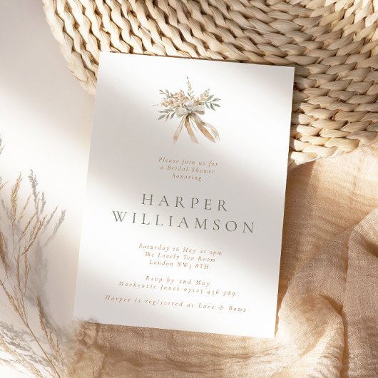 Rustiek Beige Bloemen Boeket & Bow Vrijgezellenfee Kaart