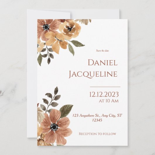 Rustiek Beige Bruin Bloemen Huwelijk Kaart (Voorkant)