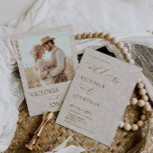 Rustiek Beige Bruin Fotobruiloft Kaart