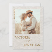 Rustiek Beige Bruin Fotobruiloft Kaart (Achterkant)