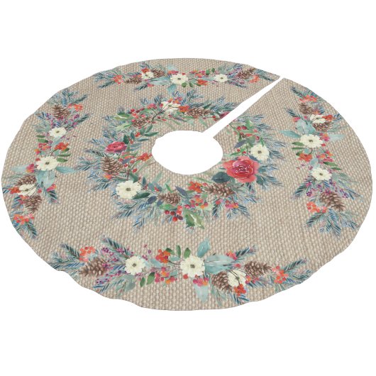 Rustiek beige burlap waterverf bloemenkerst kerstboom rok (Gekanteld)