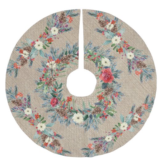Rustiek beige burlap waterverf bloemenkerst kerstboom rok (Voorkant)