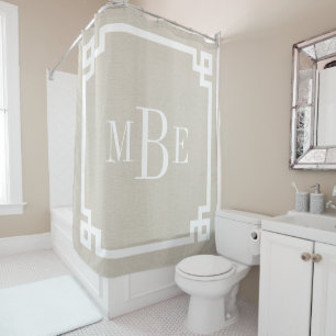 Rustiek Beige Griekse Key Border Monogram Boerde Douchegordijn