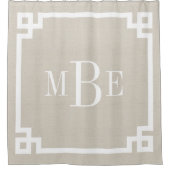Rustiek Beige Griekse Key Border Monogram | Boerde Douchegordijn (Voorkant)