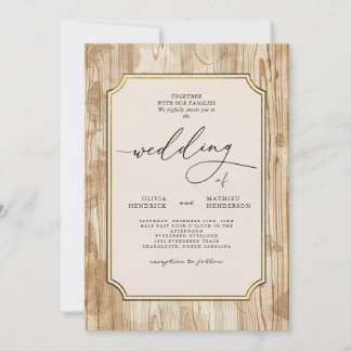 Rustiek Beige Hout Bloemen Huwelijk Kaart