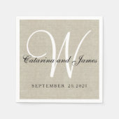 Rustiek Beige Linnen Monogram Trouwpapier Servette Servetten (Voorkant)