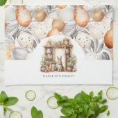 Rustiek Beige Pasen Konijn Familienaam Theedoek (Gevouwen)