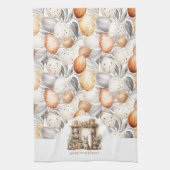 Rustiek Beige Pasen Konijn Familienaam Theedoek (Verticaal)