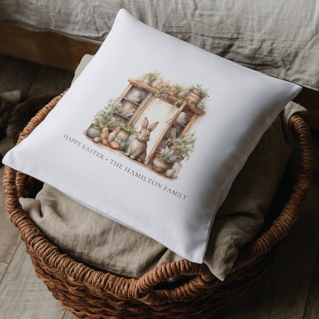 Rustiek Beige Pasen Konijn Gepersonaliseerd Kussen (Creator heeft geüpload)