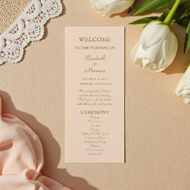 Rustiek Beige Terra Cotta Herfst Trouwprogramma Programmakaart