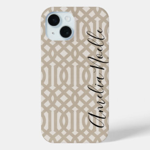 Rustiek Beige Trellis Monogram iPhone 15 Case